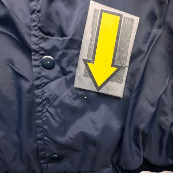 Vintage 70s Win Wear Nylon Varsity Button Lined Jacket Men Large Navy Blue Snap - Picture 11 of 16